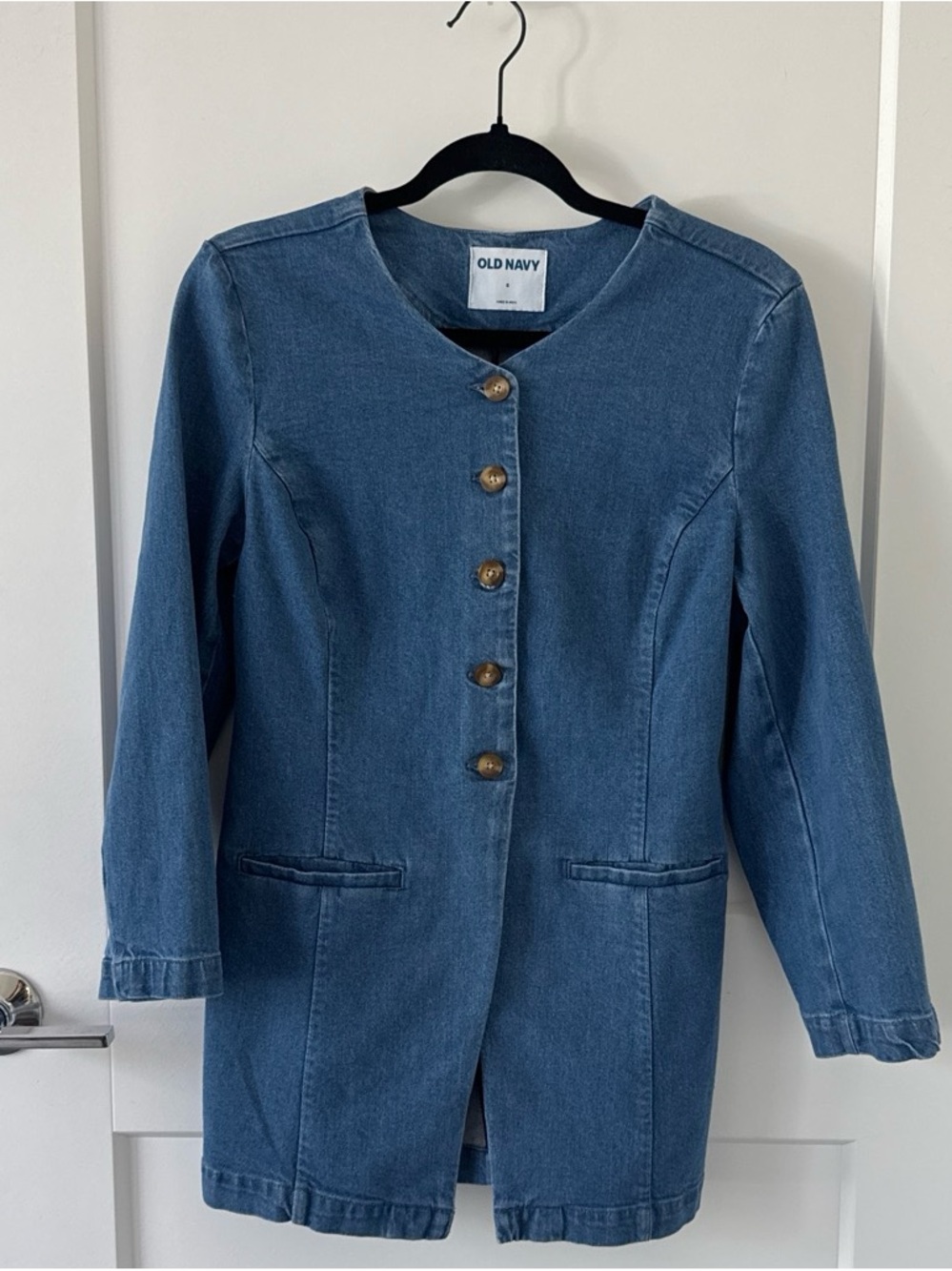 Old Navy Women's Medium Blue Denim Button-Front Coat Jacket